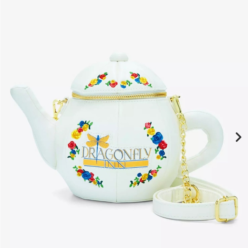 Loungefly Dragonfly Inn White Floral Teapot Crossbody Bag